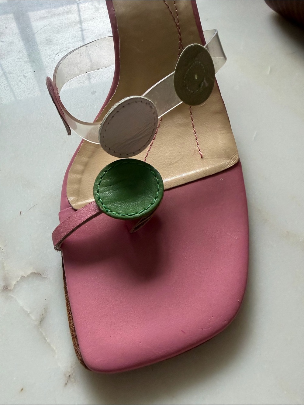 Kate Spade New York Pink Leather Polka Dot Wedge Thong Sandal Size 6 - Picture 8 of 11